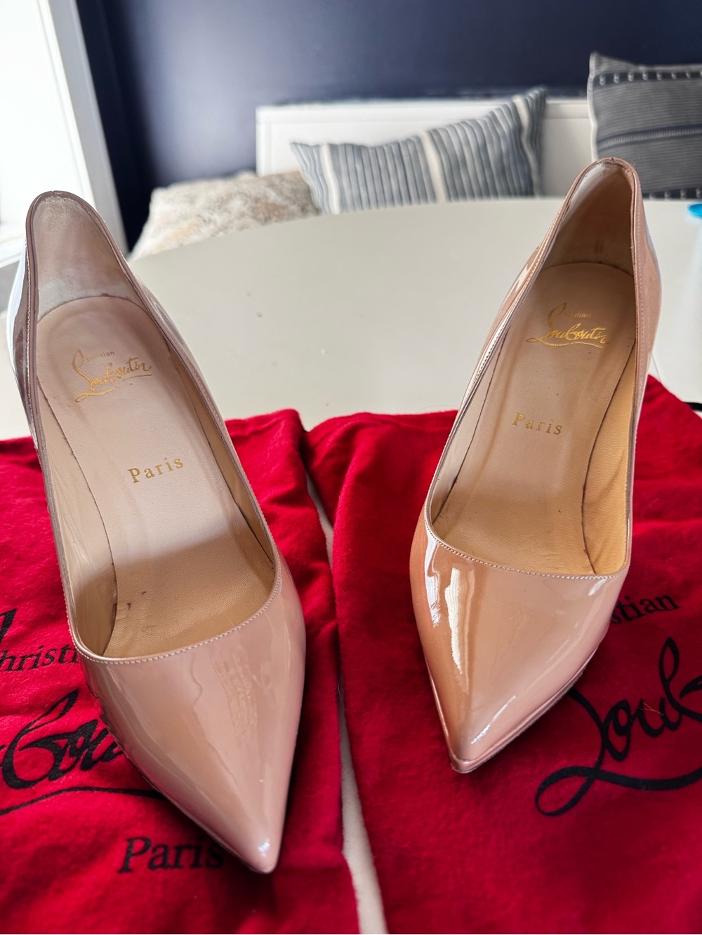 Christian Louboutin Patent Pointed-Toe Pumps - Blush Nude